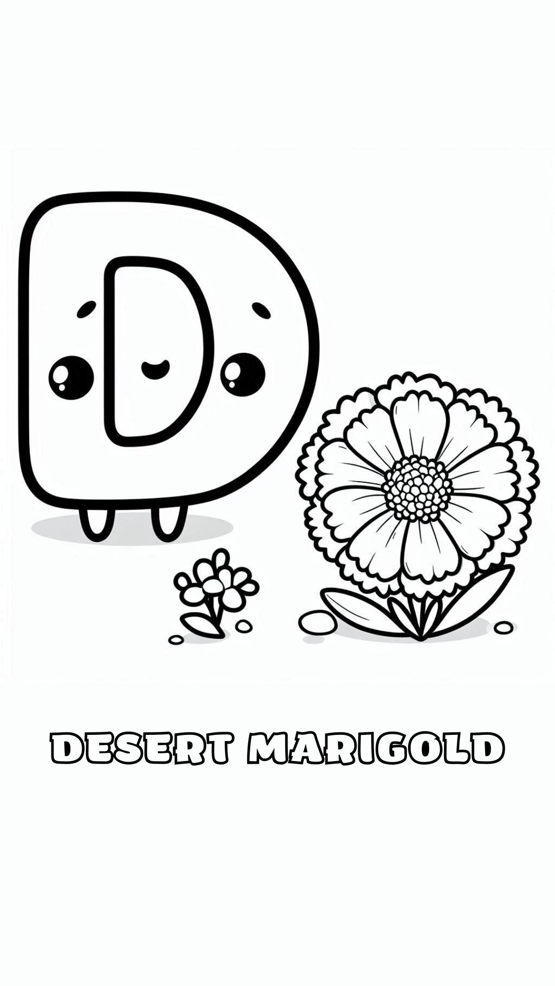 Letter D kleurplaat – bloemen Desert Marigold