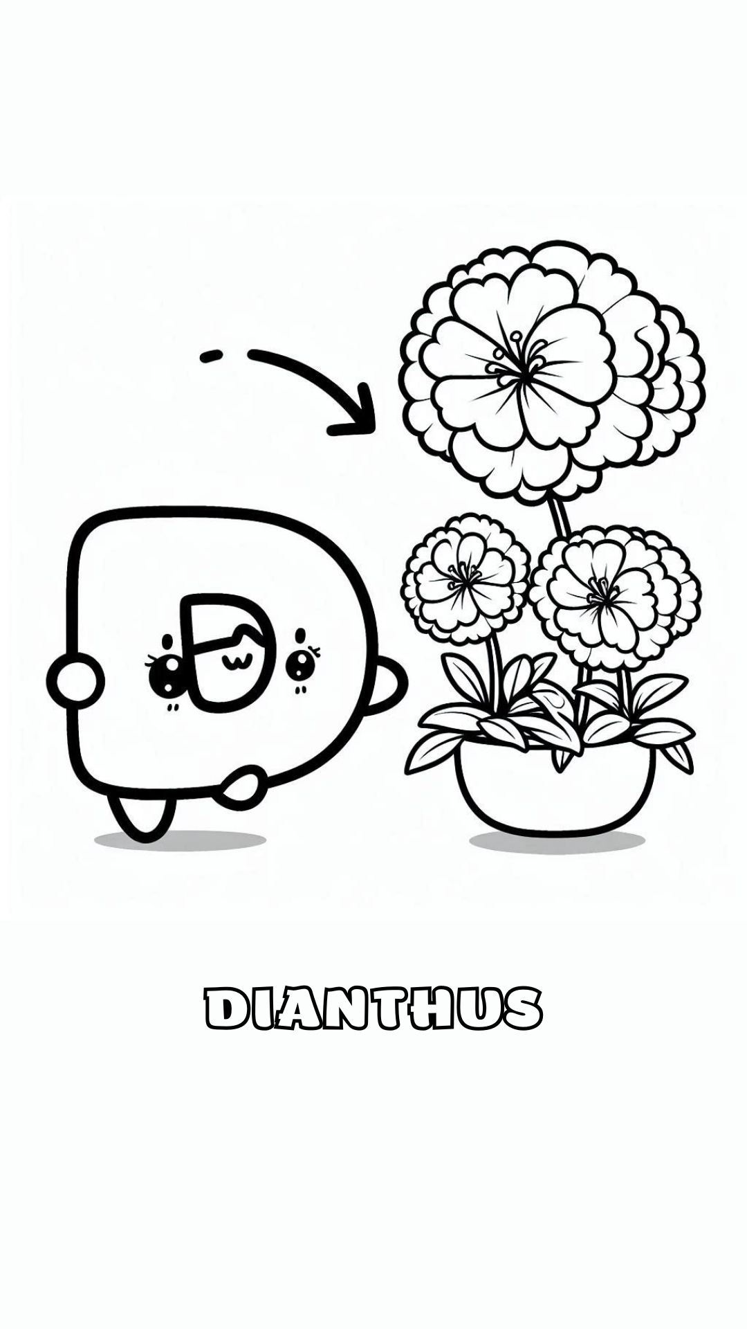 Letter D kleurplaat – bloemen Dianthus