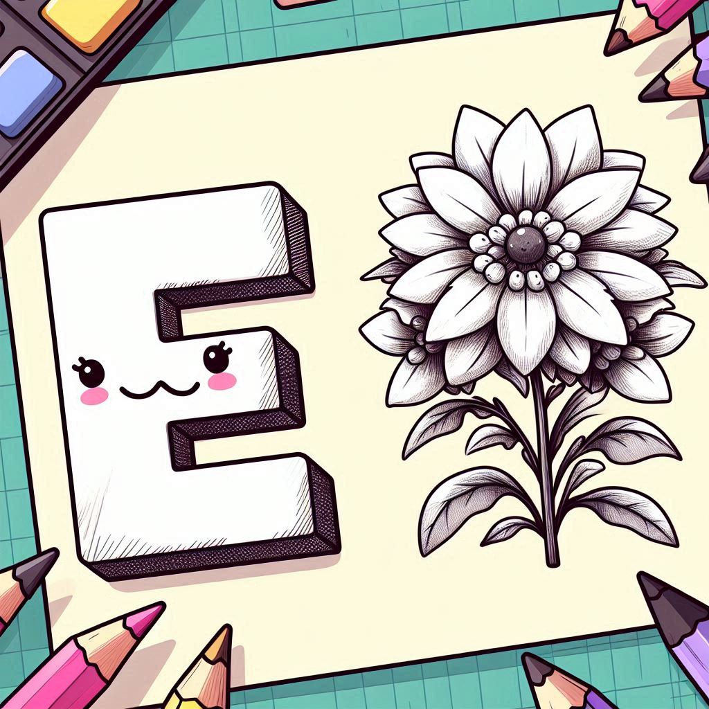 Letter E-bloemen kleurplaat thumbnail