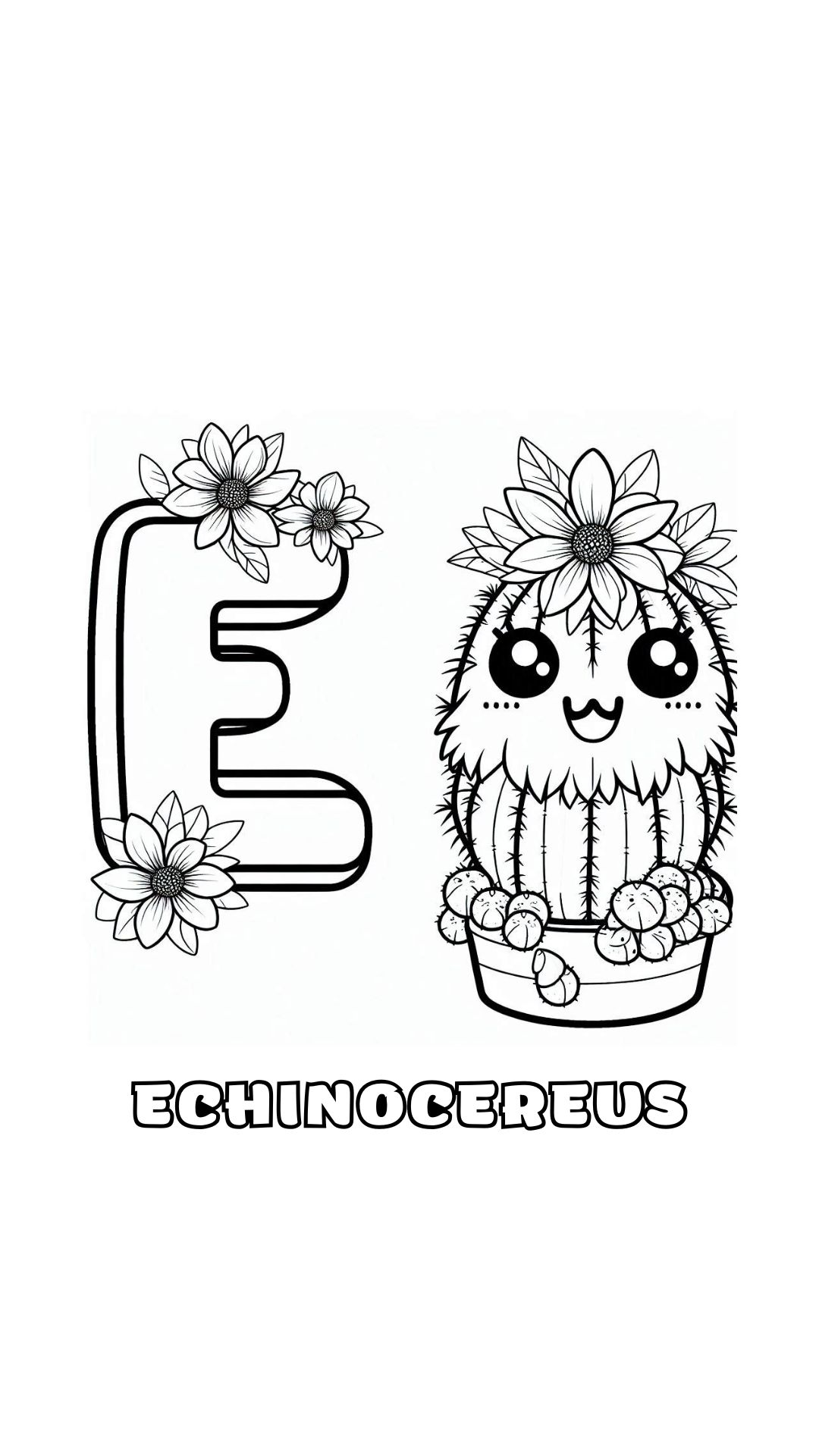 Letter E kleurplaat – bloemen Echinocereus