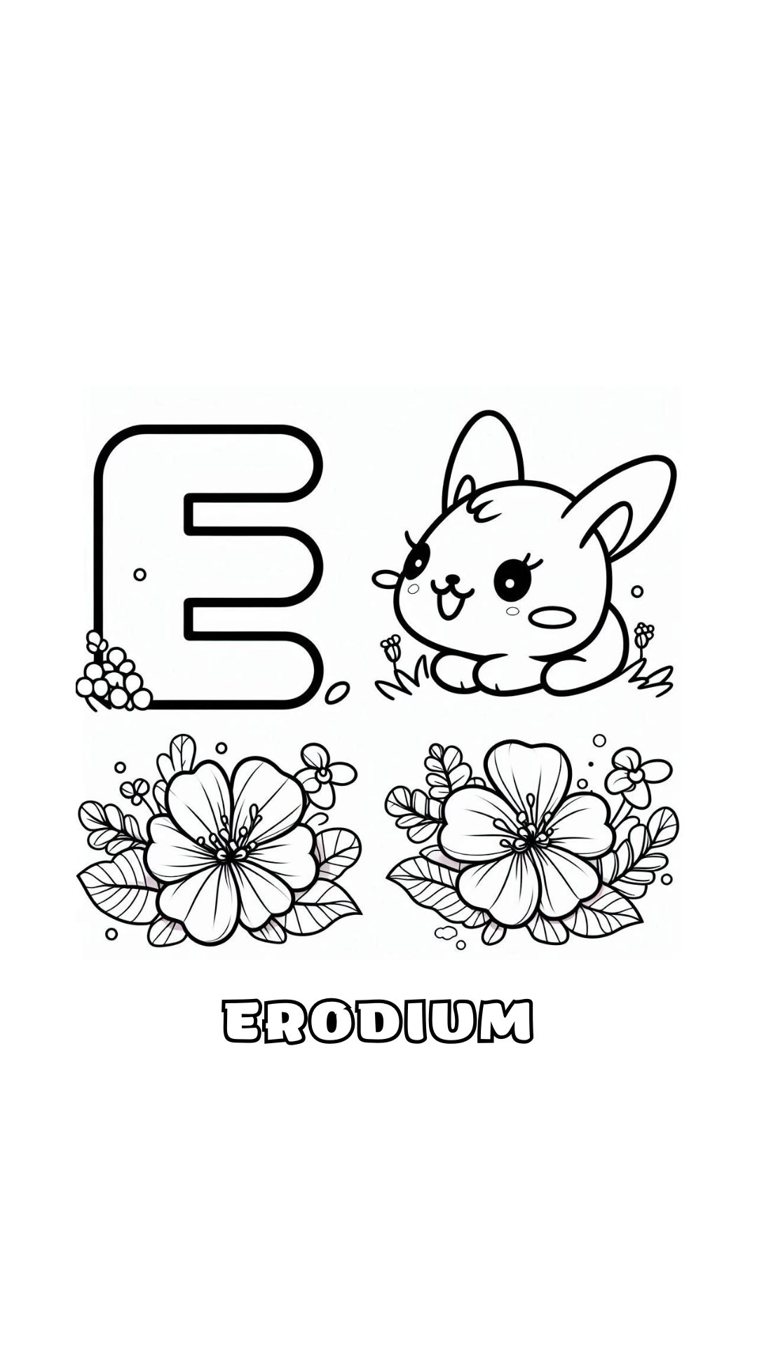 Letter E kleurplaat – bloemen Erodium