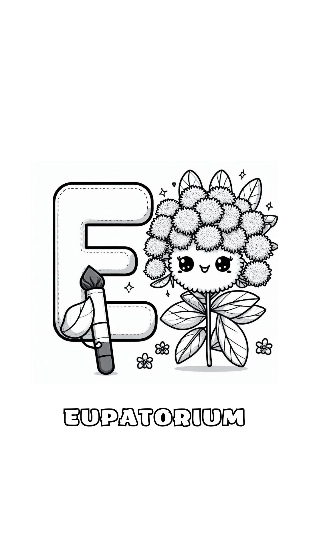 Letter E kleurplaat – bloemen Eupatorium