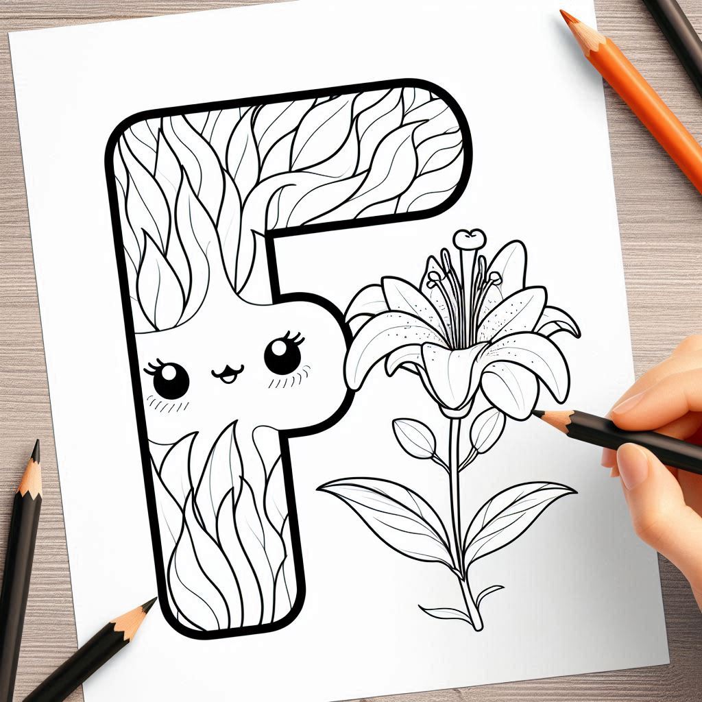 Letter F-bloemen kleurplaat thumbnail