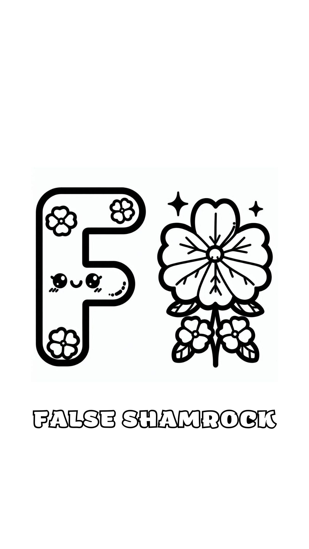 Letter F kleurplaat – bloemen False Shamrock