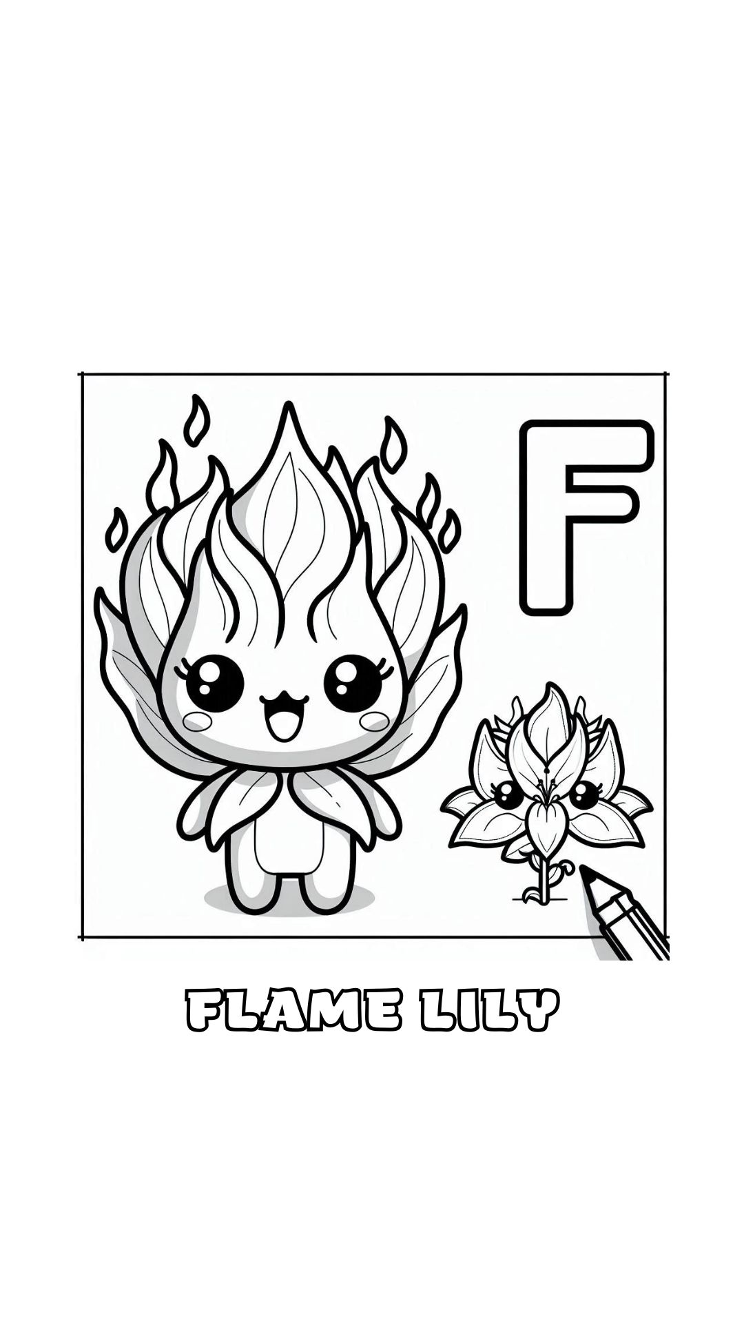 Letter F kleurplaat – bloemen Flame Lily