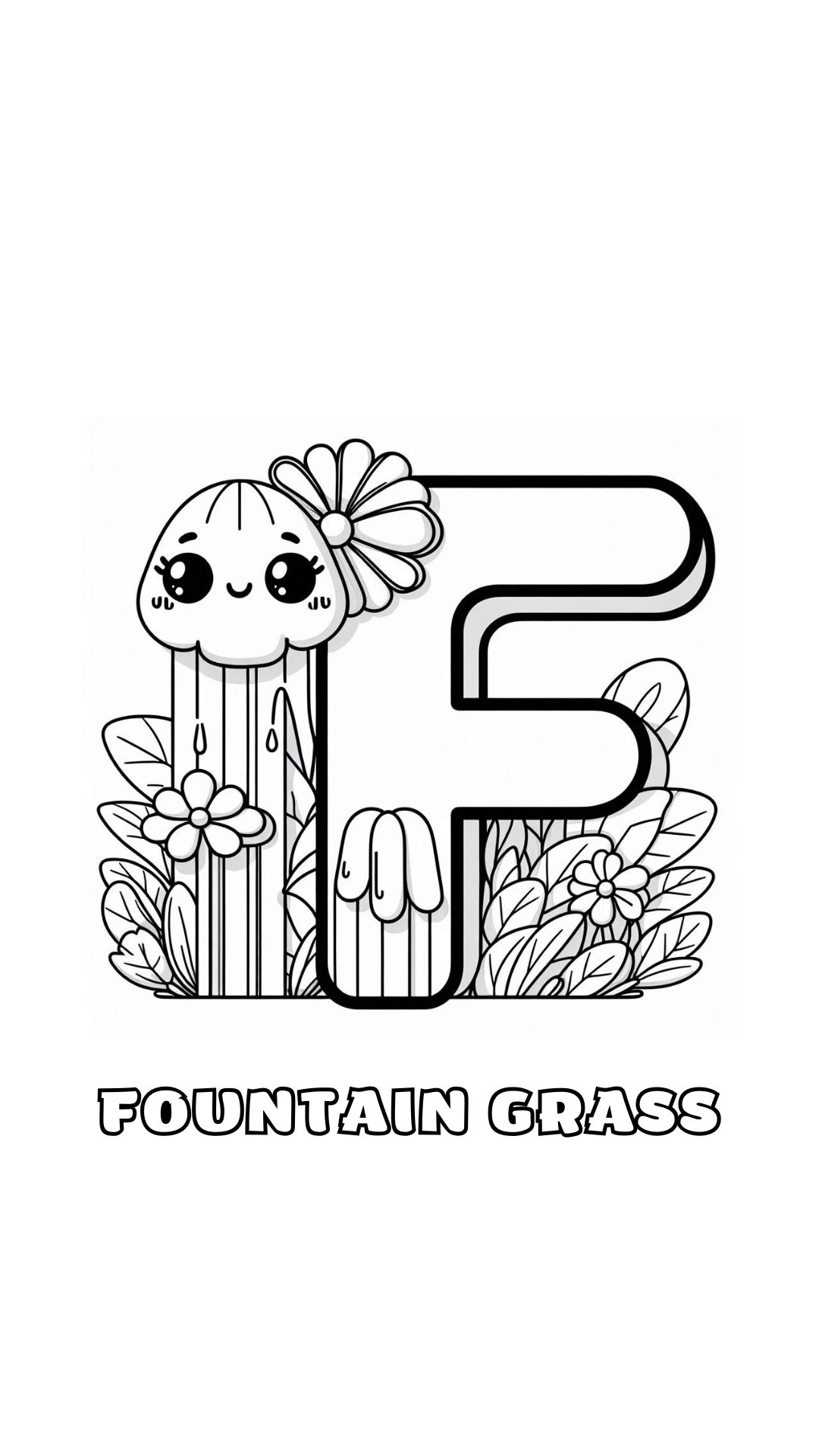 Letter F kleurplaat – bloemen Fountain Grass