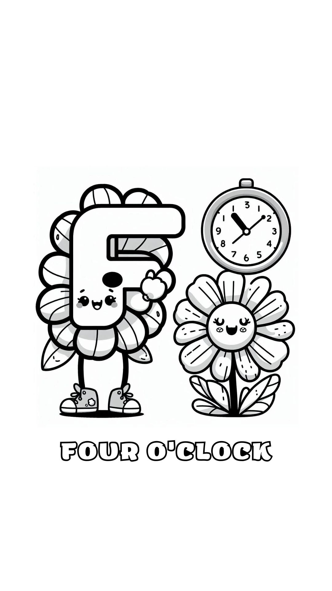 Letter F kleurplaat – bloemen Four o’clock