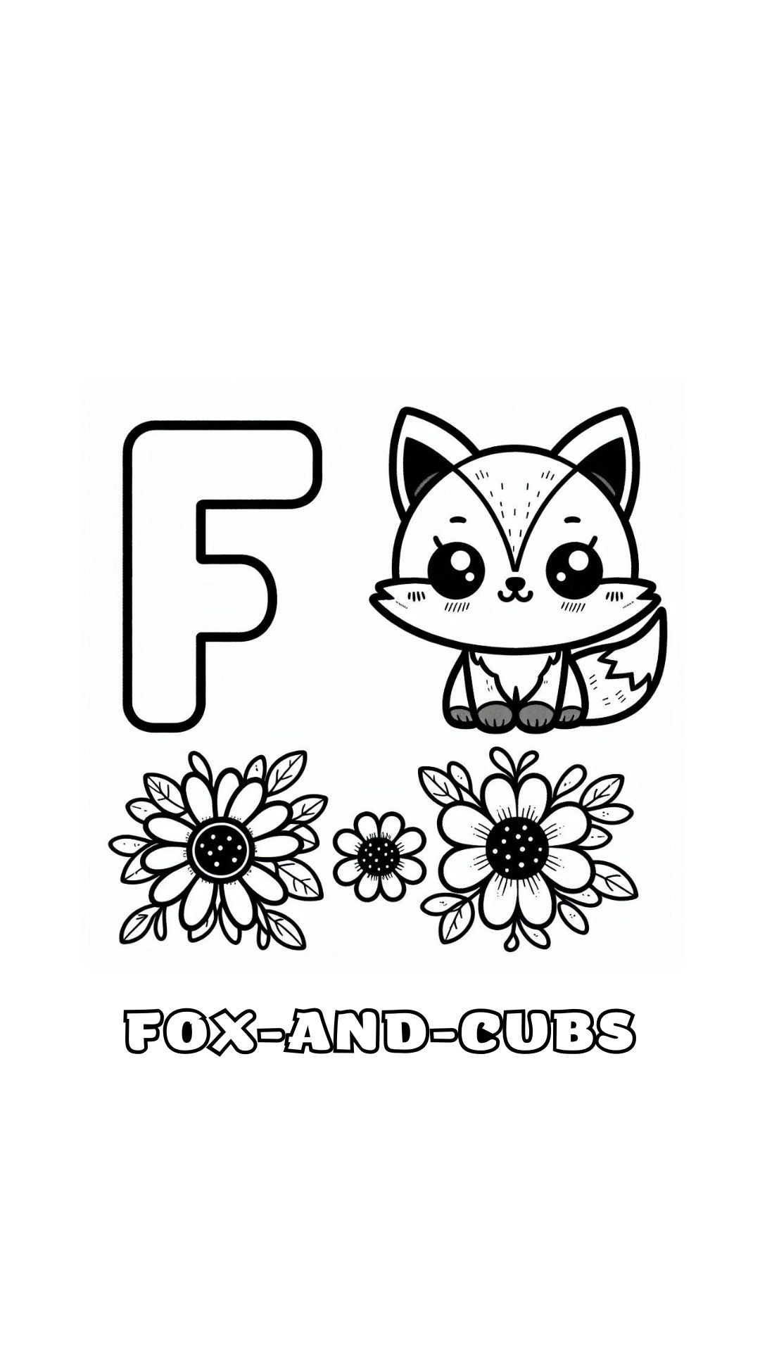 Letter F kleurplaat – bloemen Fox and cubs