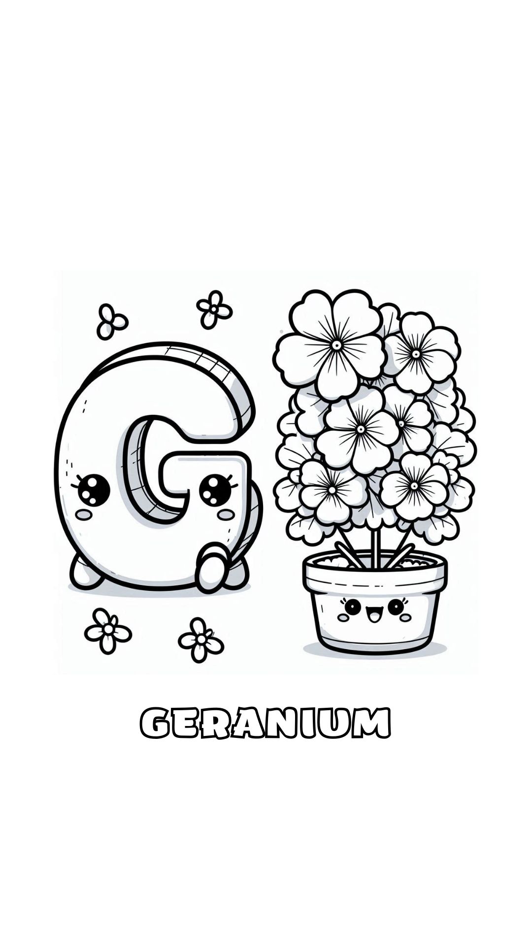 Letter G kleurplaat – bloemen Geranium