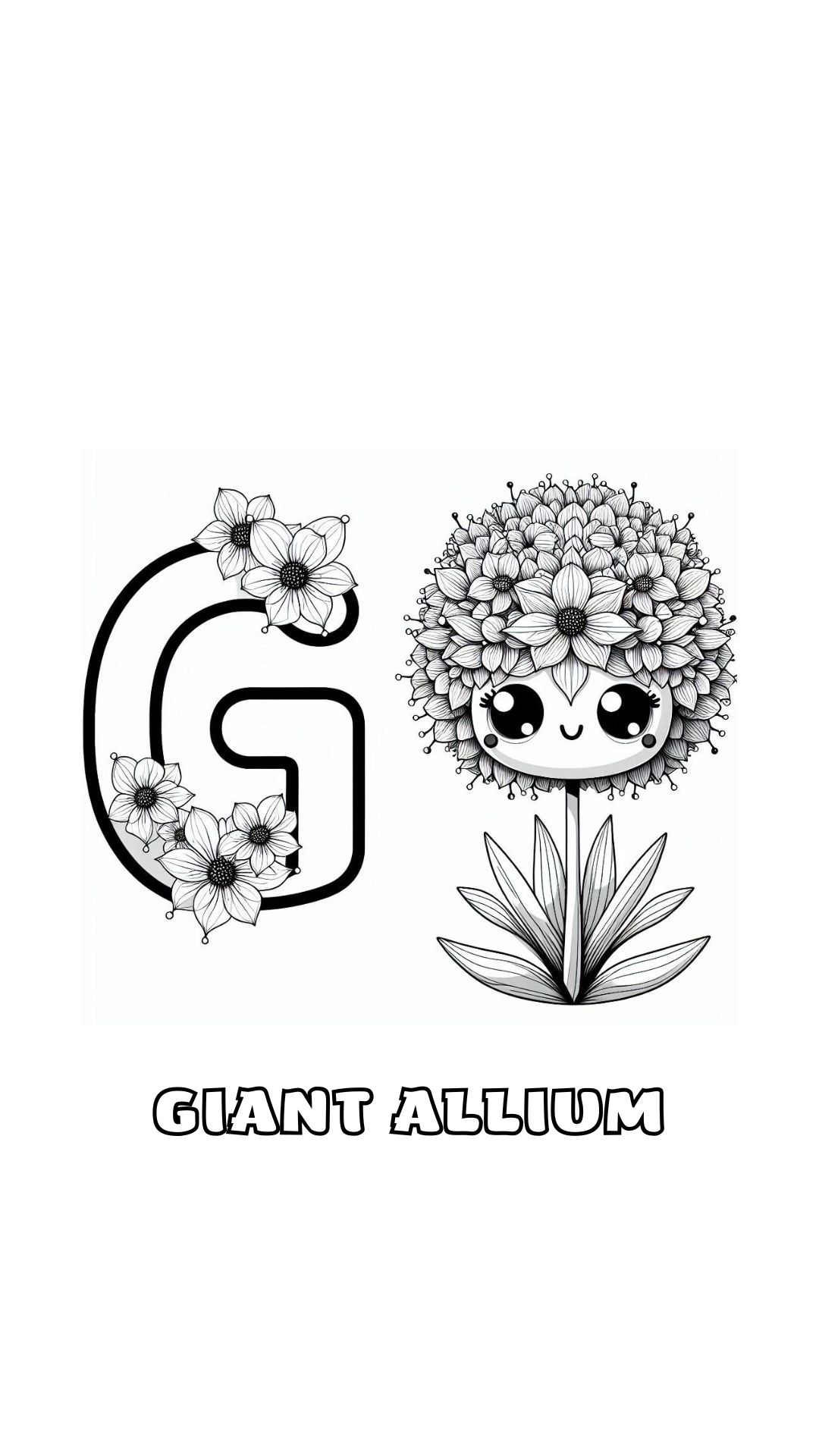 Letter G kleurplaat – bloemen Giant Allium