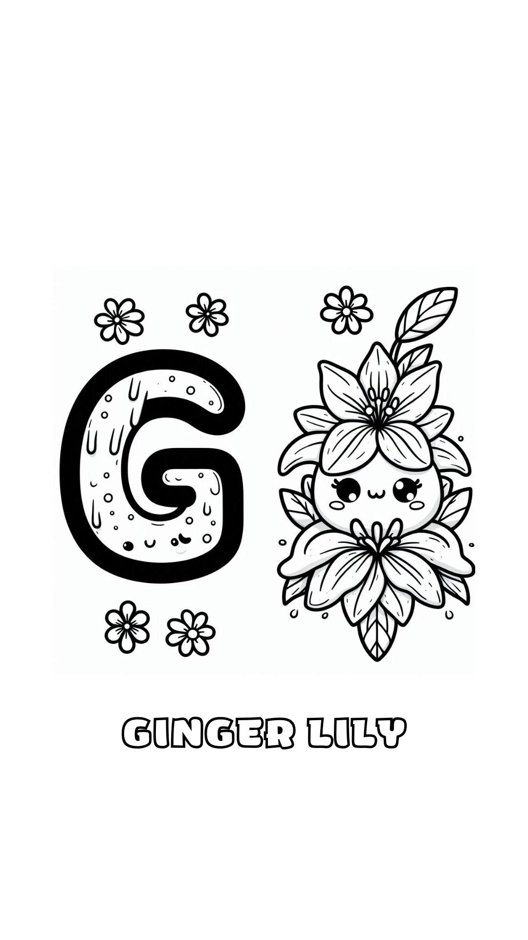 Letter G kleurplaat – bloemen Ginger Lily