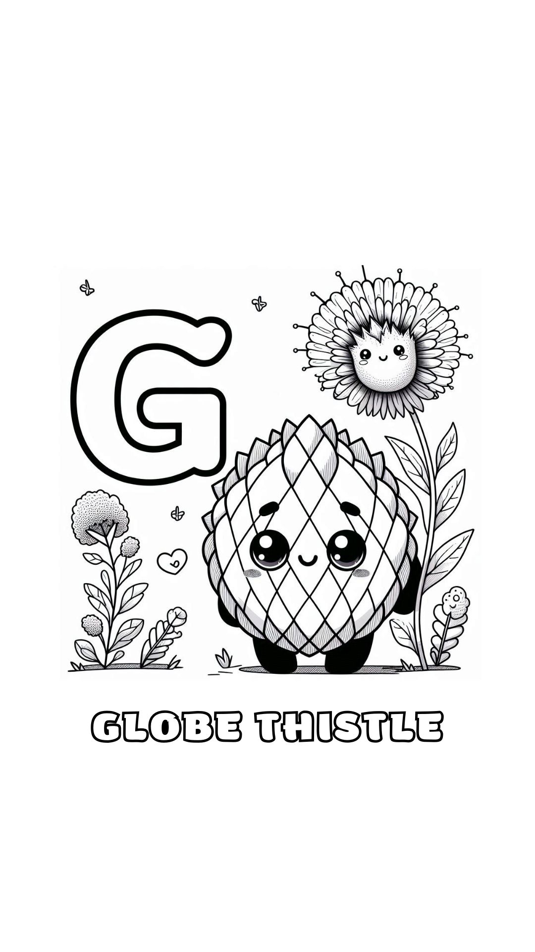 Letter G kleurplaat – bloemen Globe Thistle