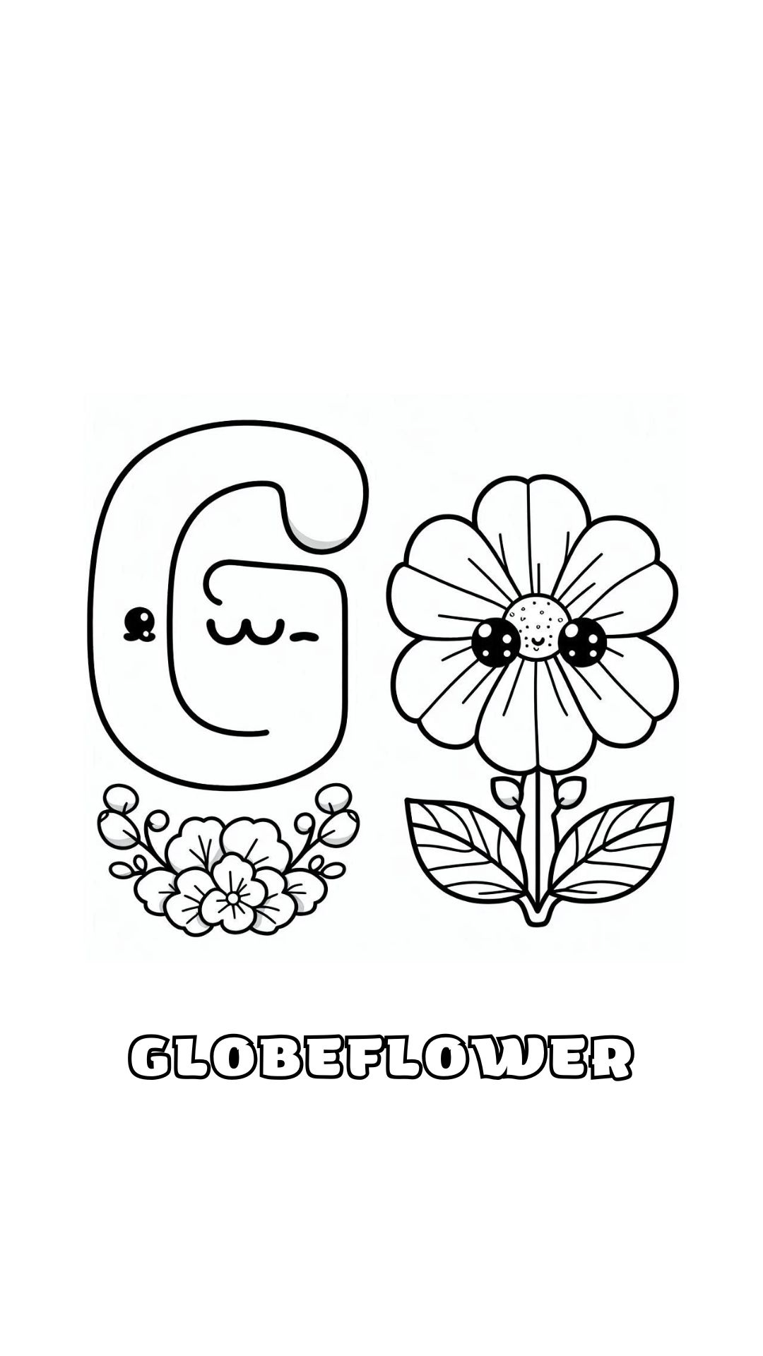 Letter G kleurplaat – bloemen Globeflower