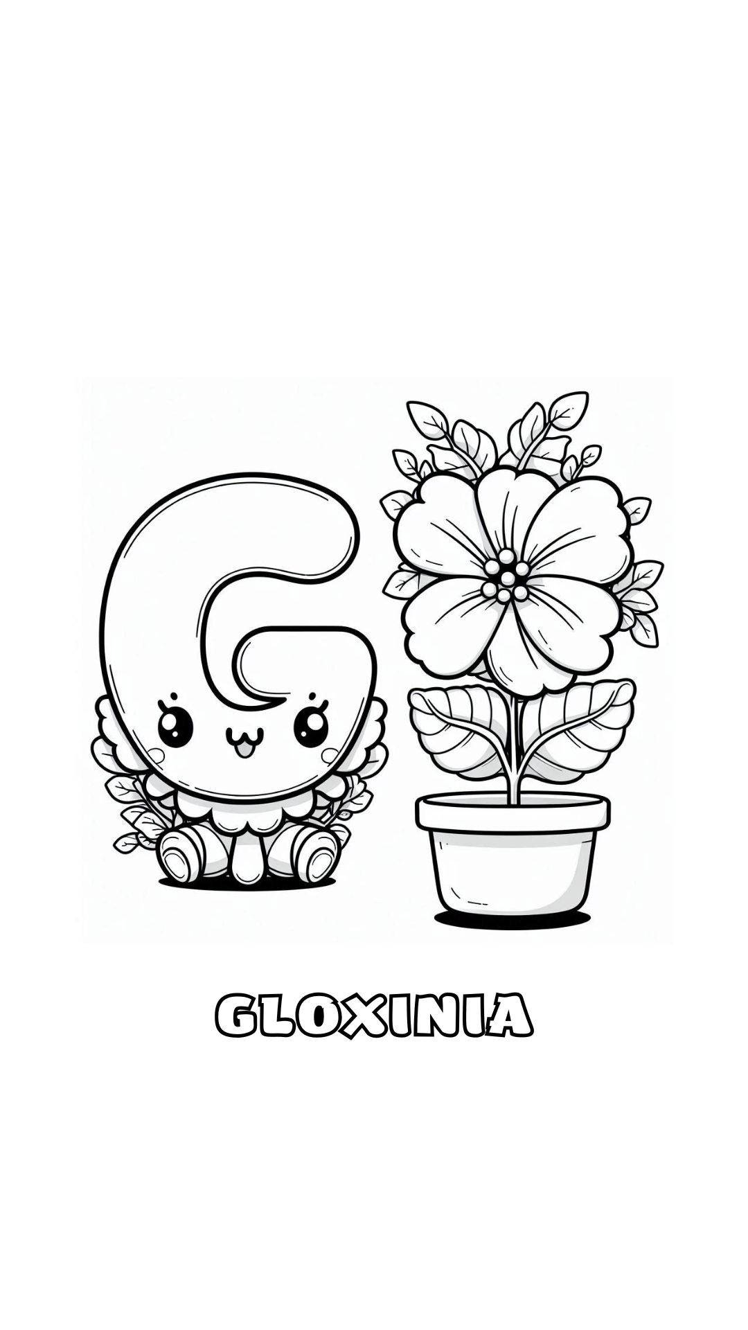 Letter G kleurplaat – bloemen Gloxinia