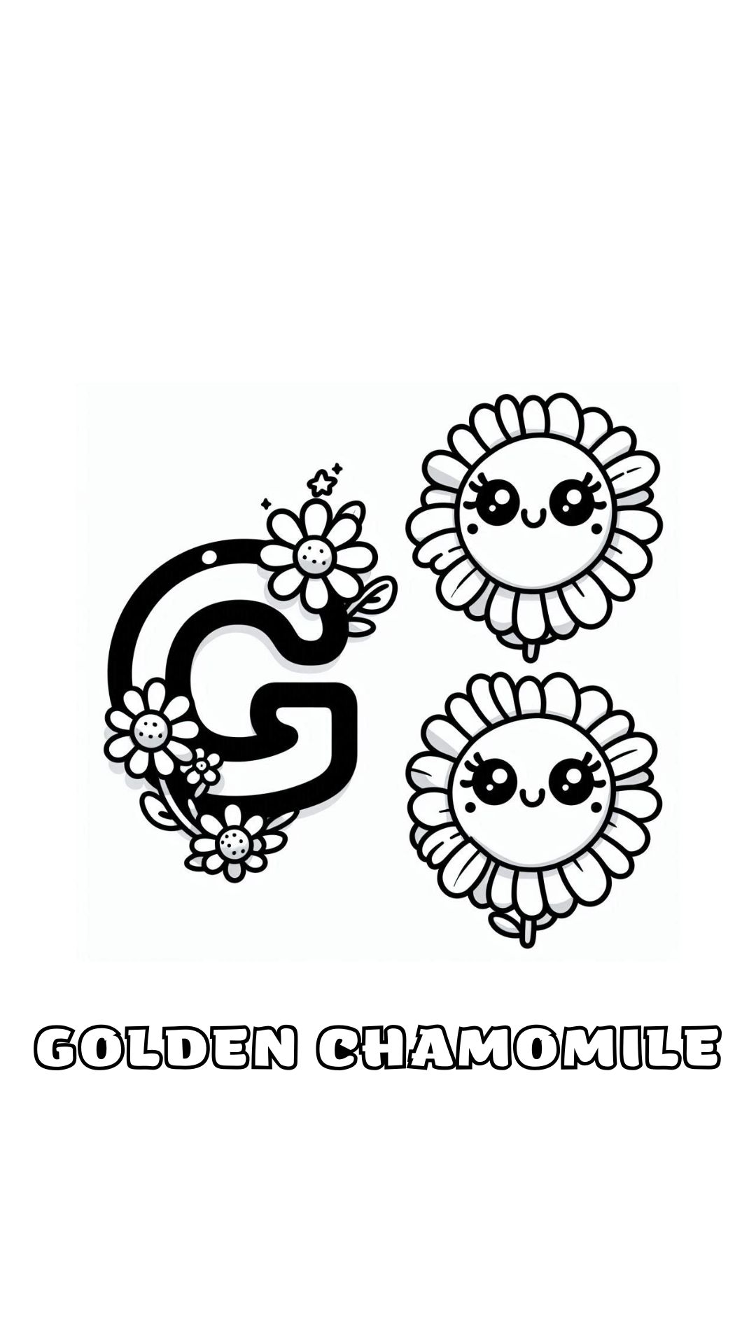 Letter G kleurplaat – bloemen Golden Chamomile