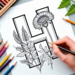 Миниатюра раскраски Буква H-цветы