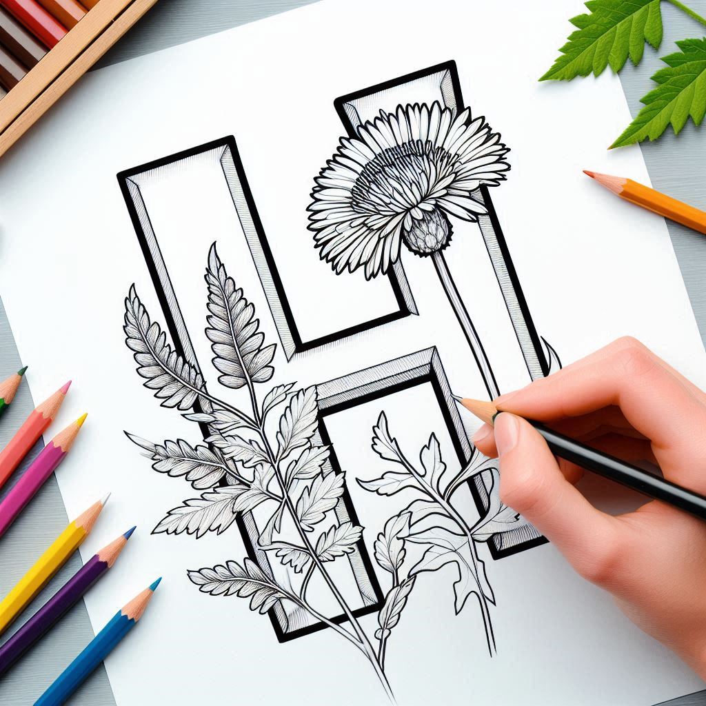 Letter H-bloemen kleurplaat thumbnail