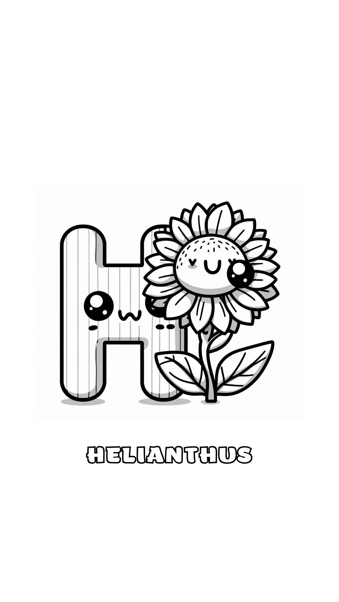 Letter H kleurplaat – bloemen Helianthus