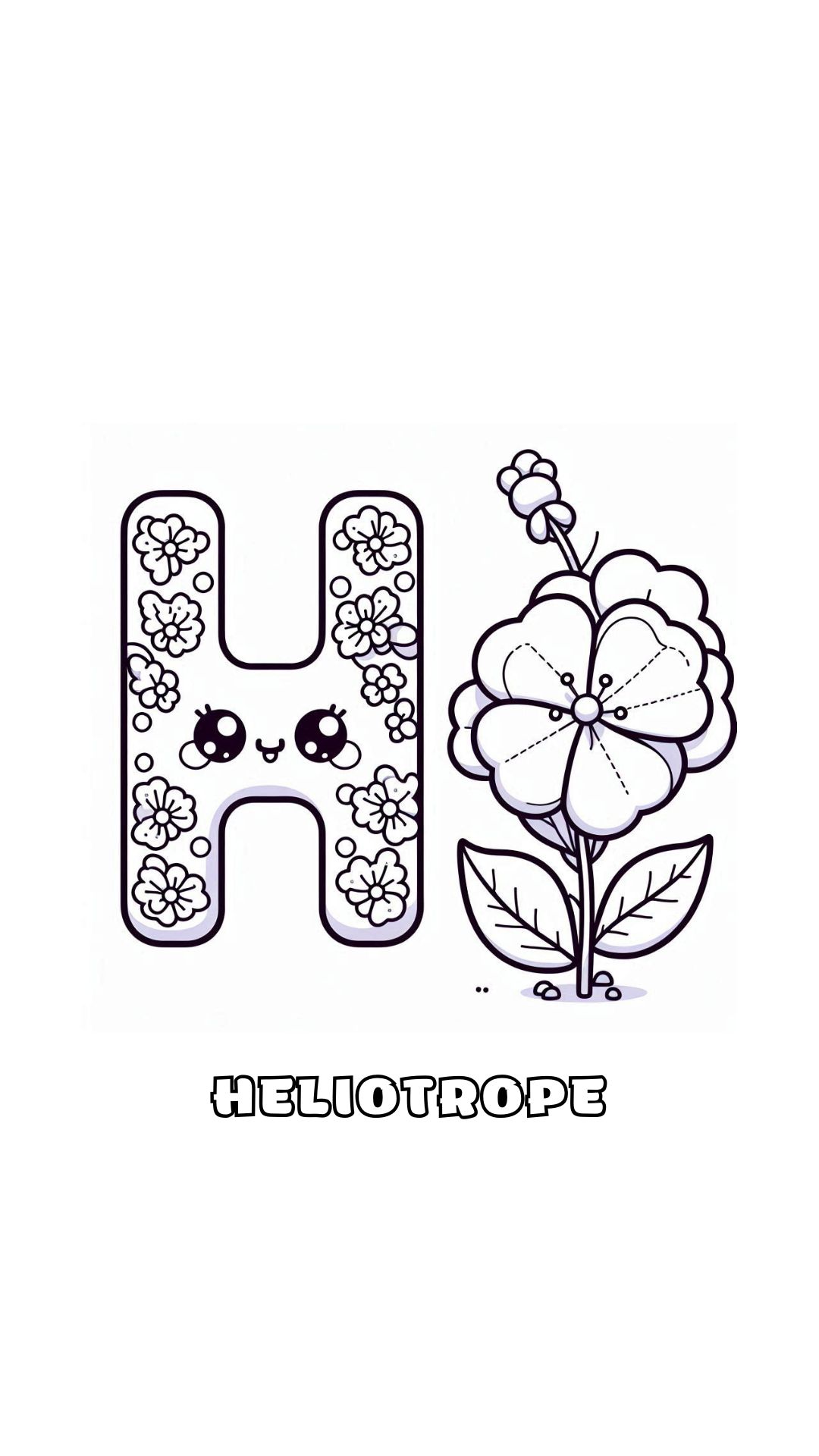 Letter H kleurplaat – bloemen Heliotrope