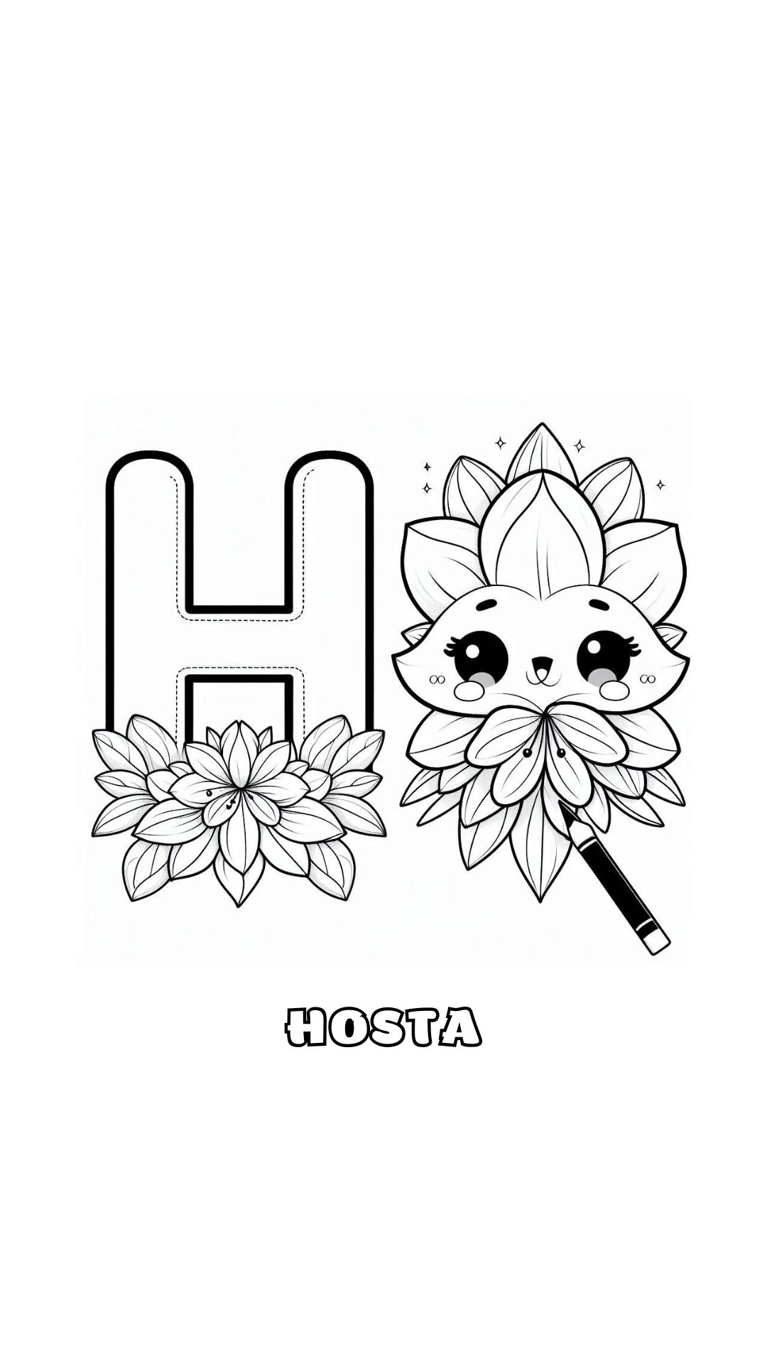 Letter H kleurplaat – bloemen Hosta