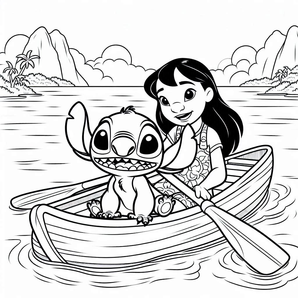 Lilo en Stitch kleurplaat - Lilo en Stitch zeilen