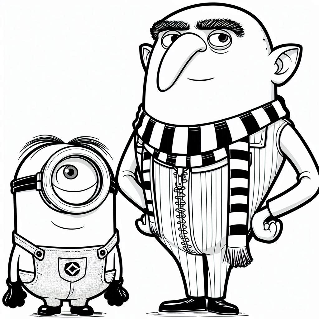 Minions kleurplaat – Minions and Gru