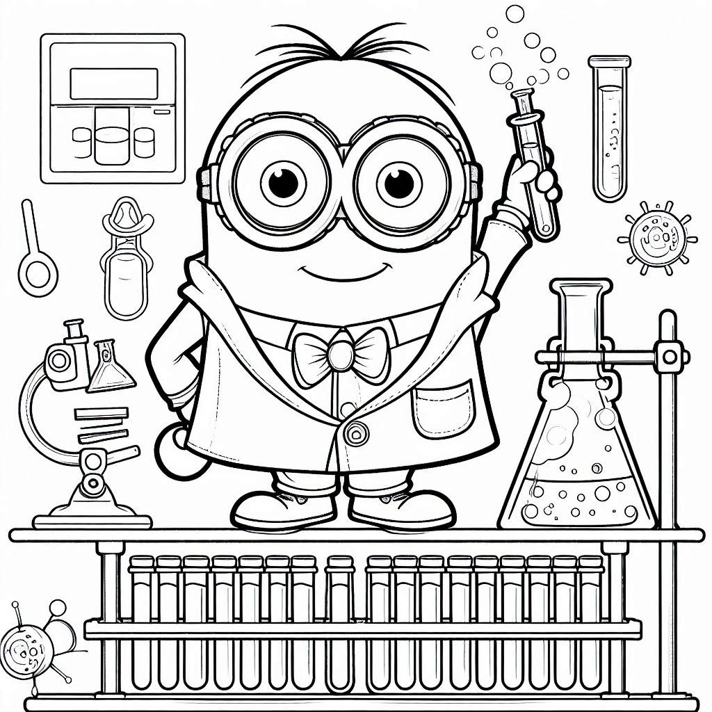 Minions kleurplaat – Minions in een laboratorium2