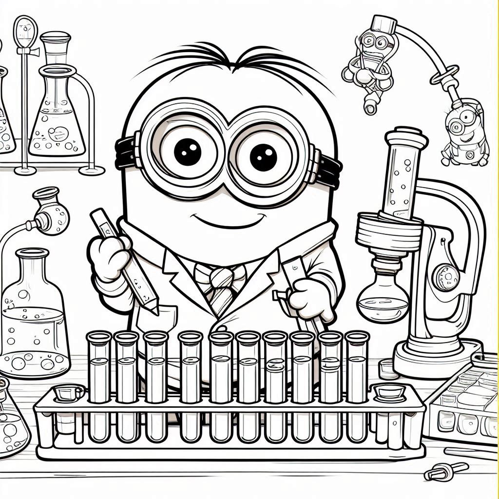 Minions kleurplaat – Minions in een laboratorium3