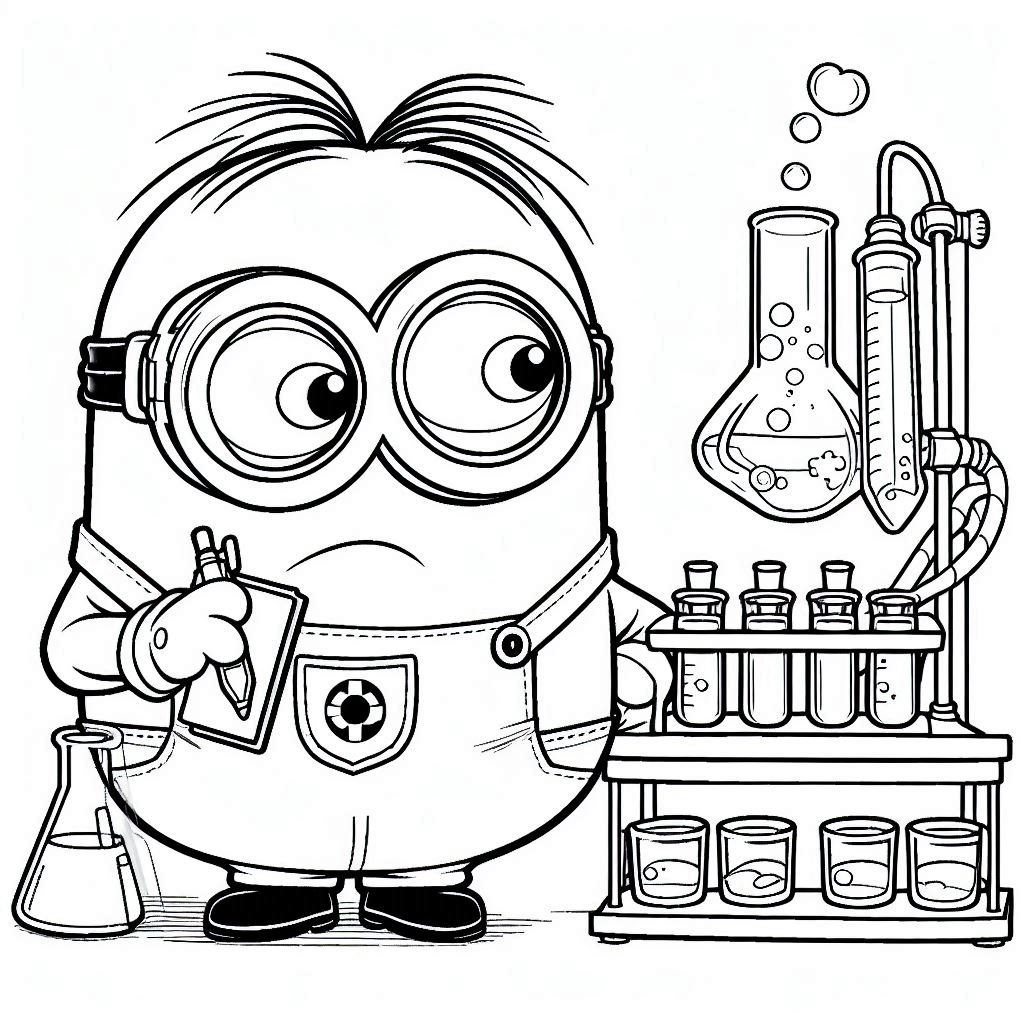 Minions kleurplaat – Minions in een laboratorium5