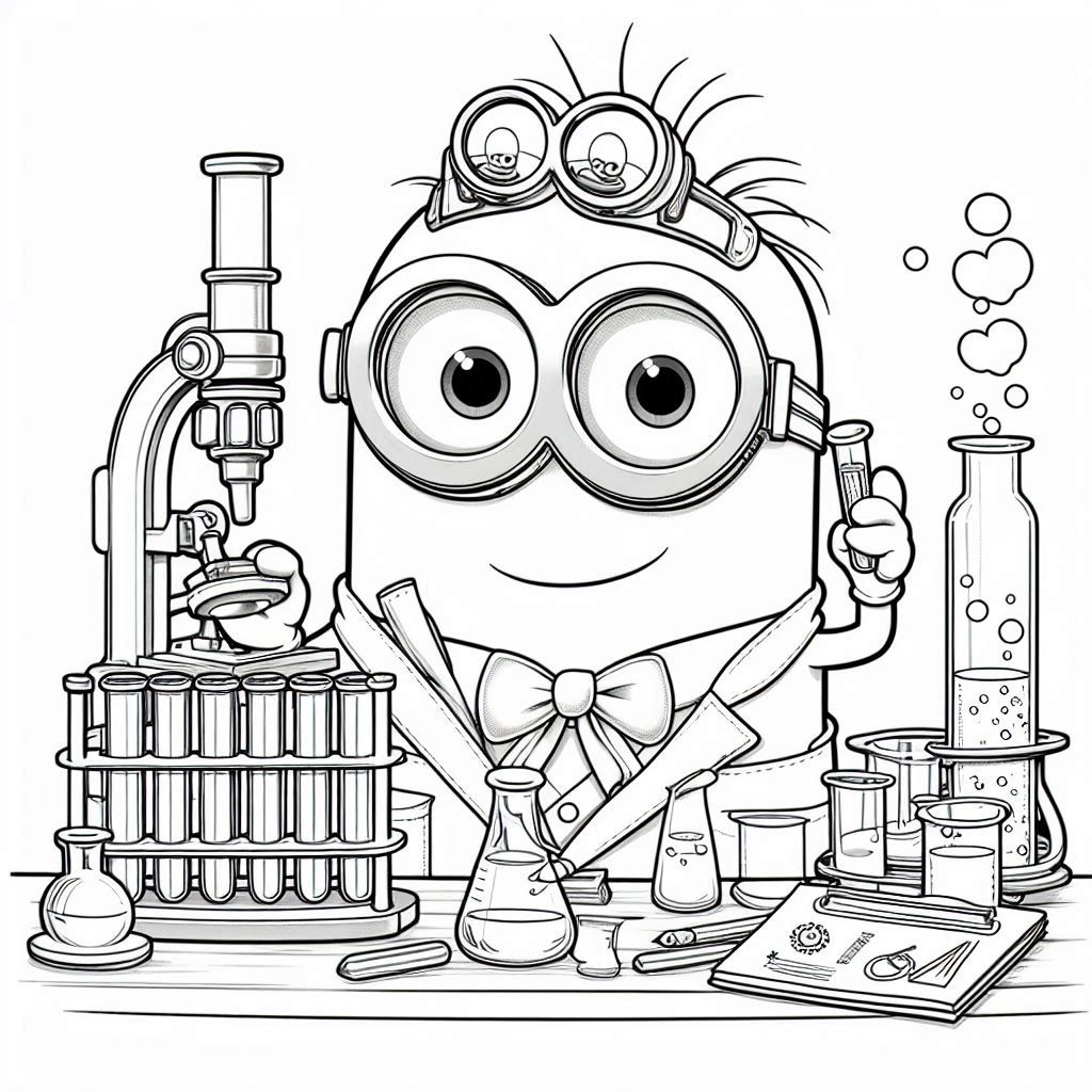 Minions kleurplaat – Minions in een laboratorium6