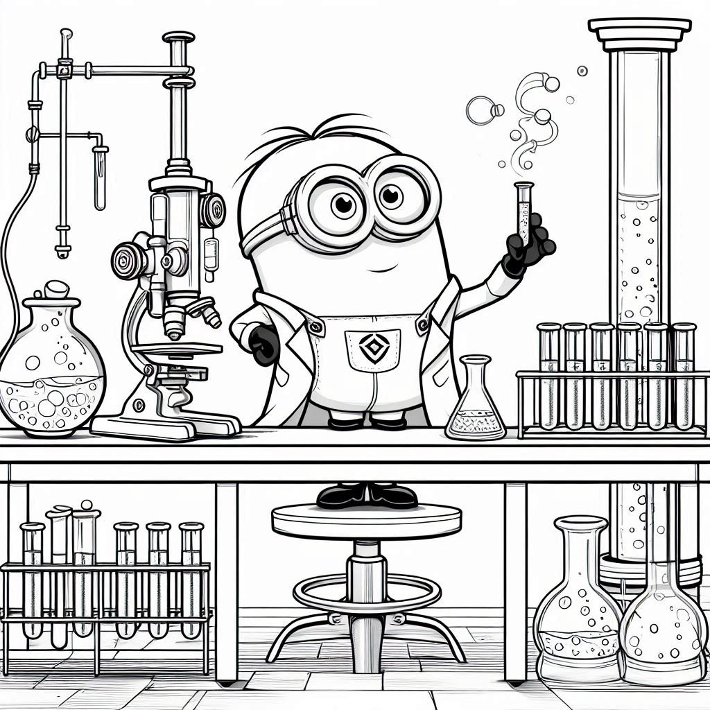 Minions kleurplaat – Minions in een laboratorium7