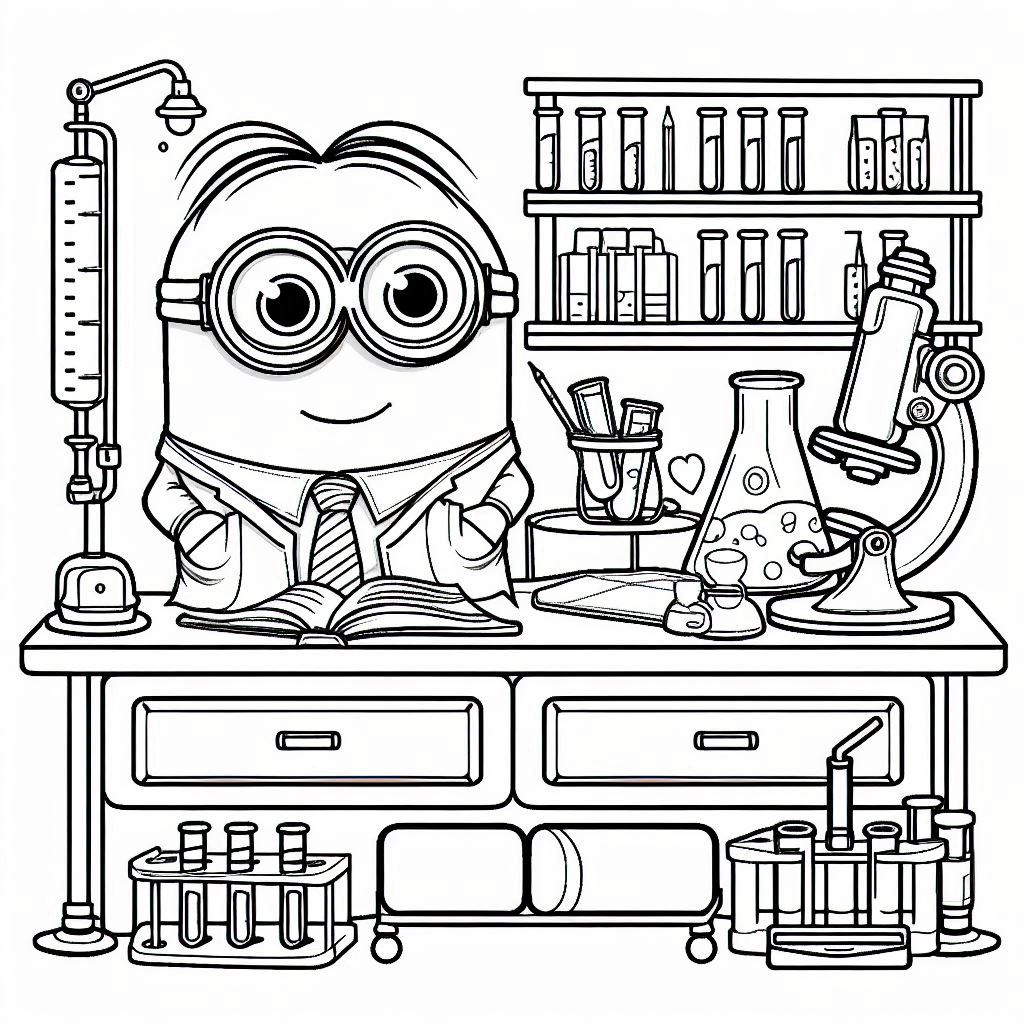 Minions kleurplaat – Minions in een laboratorium9