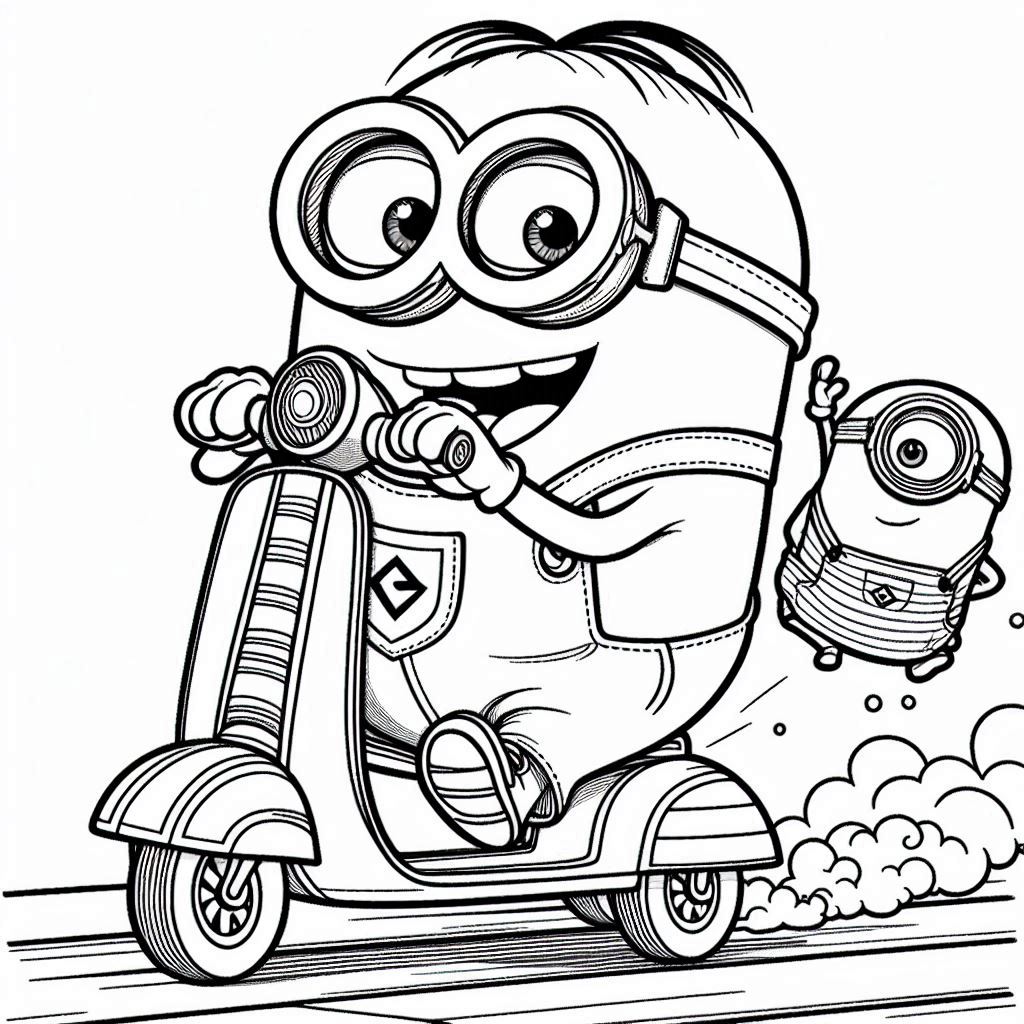 Minions kleurplaat – Minions op een scooter2