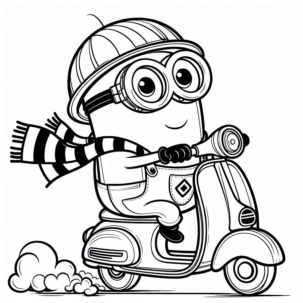 Minions kleurplaat – Minions op een scooter4