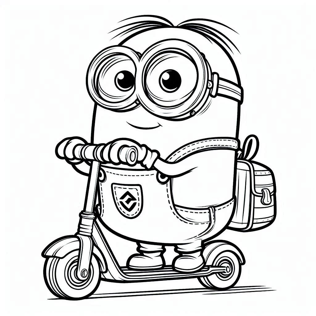 Minions kleurplaat – Minions op een scooter8