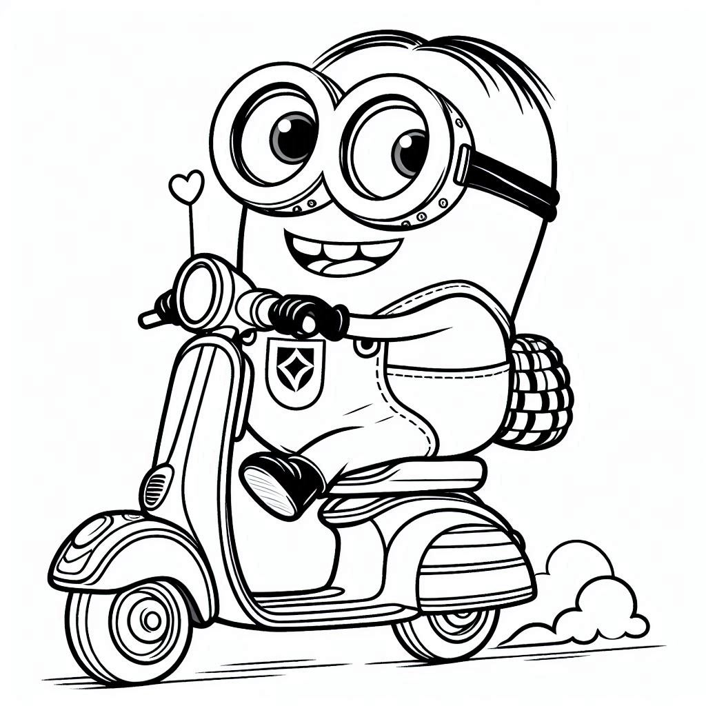 Minions kleurplaat – Minions op een scooter9