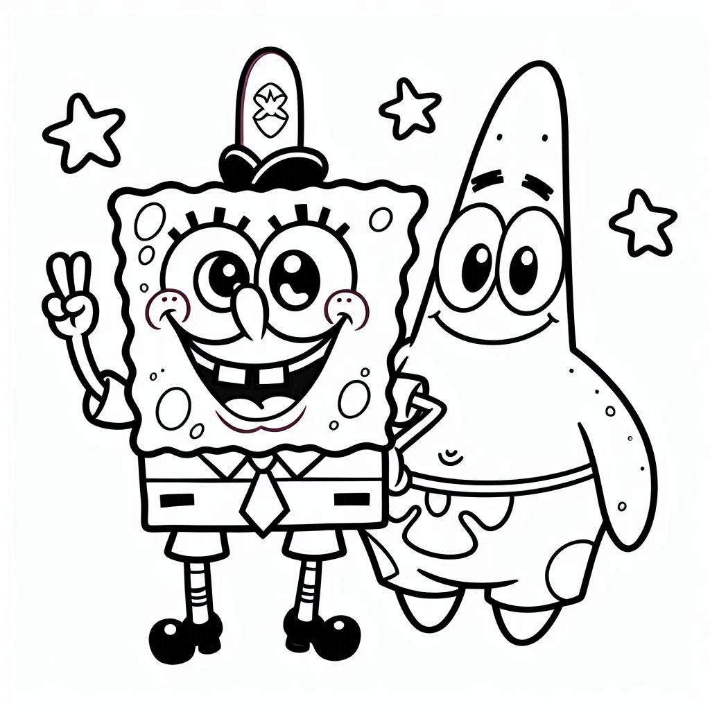 SpongeBob SquarePants en Patrick Star kleurplaat1