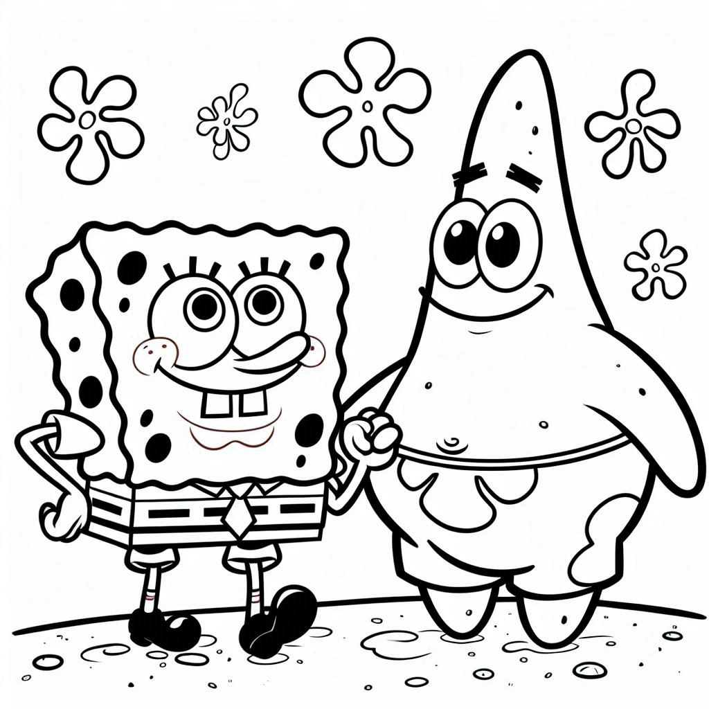 SpongeBob SquarePants en Patrick Star kleurplaat3