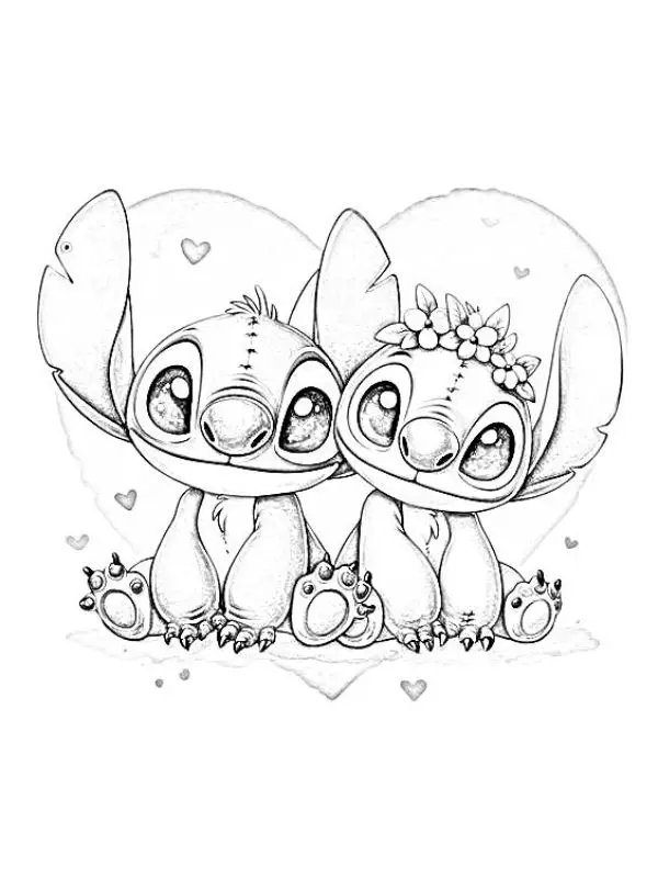 Tekening Stitch en Angel kleur