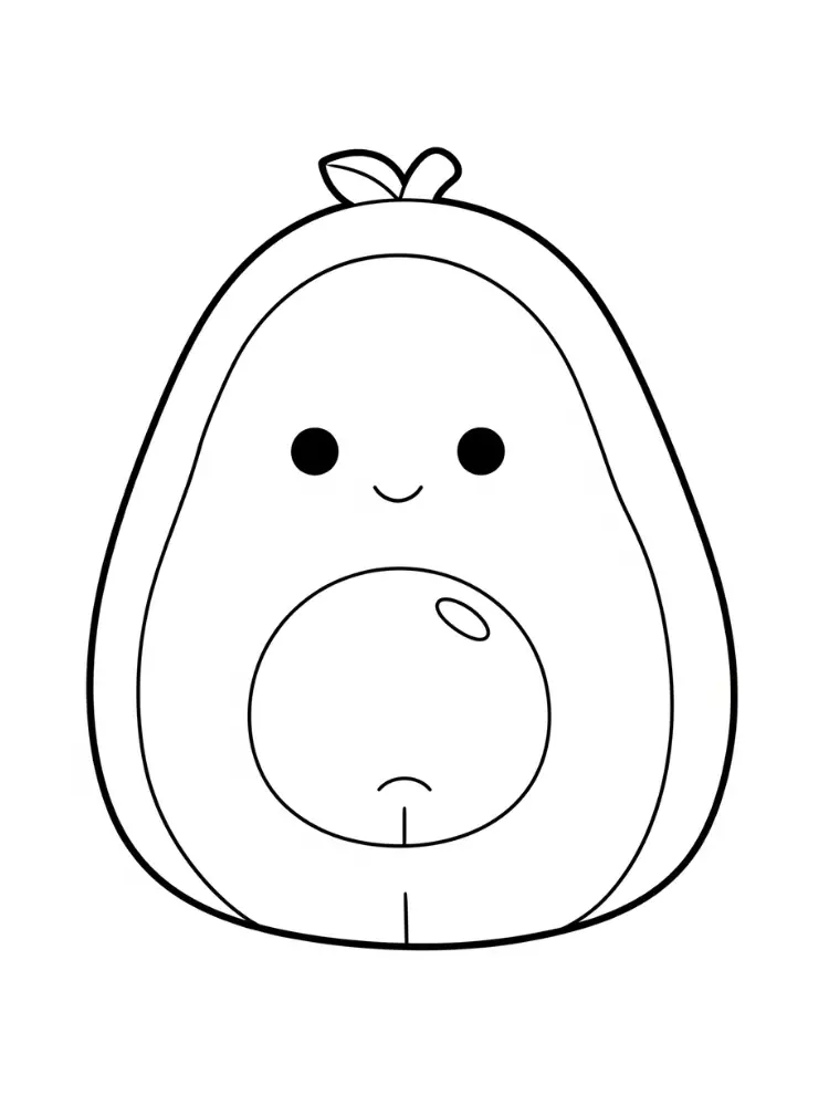 Squishmallow Kleurplaat 9 avocado met een glimlach kleurplaat