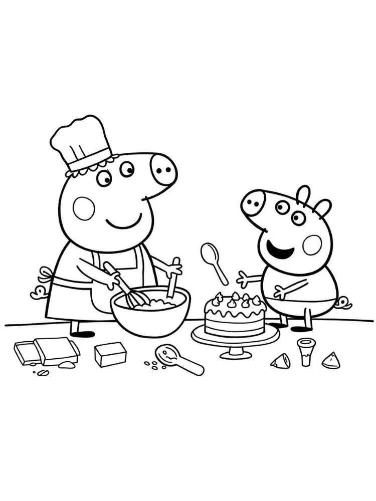 Peppa Pig kleurplaat 8 bakplezier met peppa en mama big kleurplaat