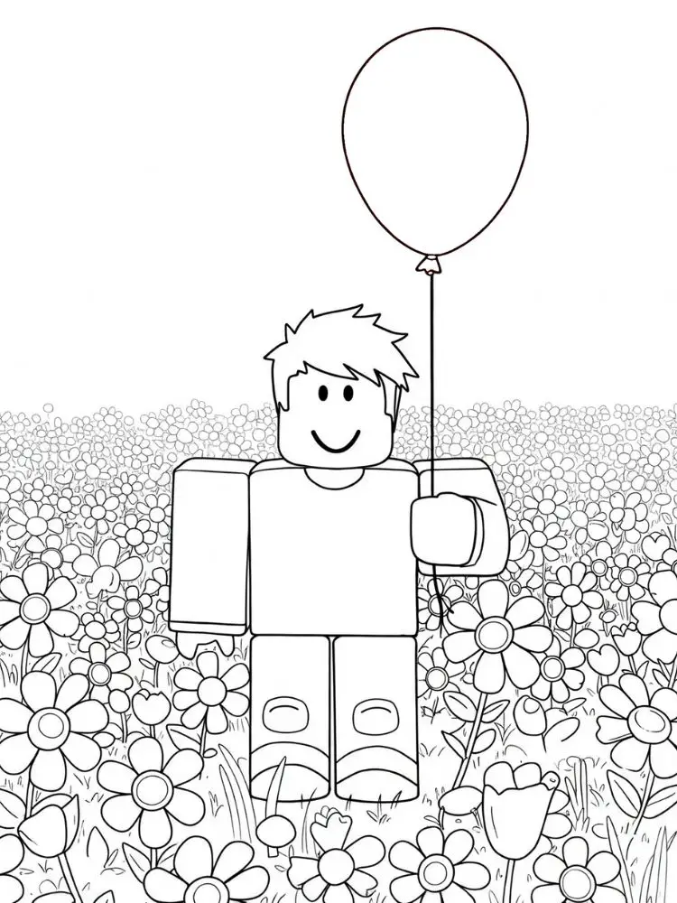 Roblox kleurplaat 10 ballonpret in het bloemenveld kleurplaat