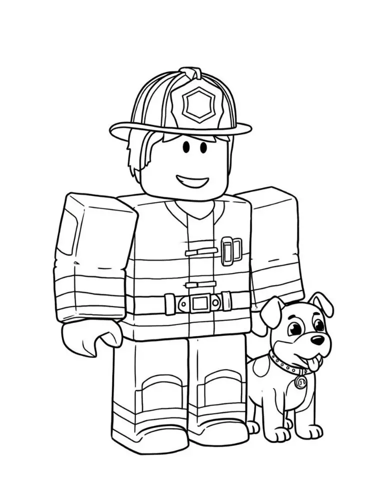 Roblox kleurplaat 9 brandweerman met trouwe hond kleurplaat