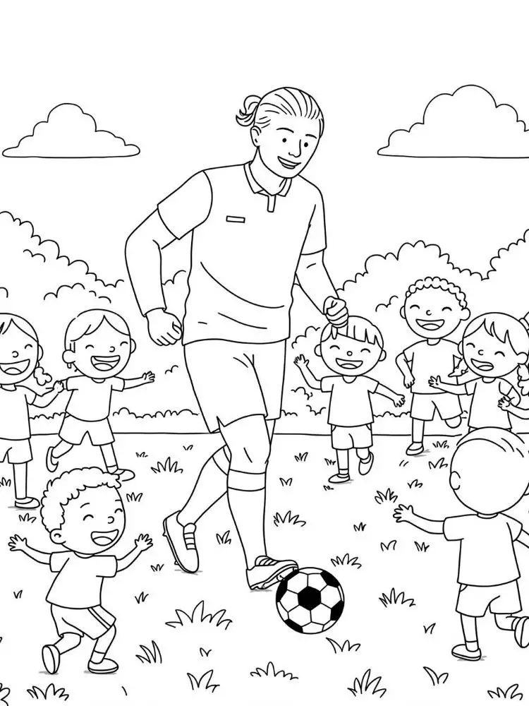 Erling Haaland kleurplaat 9 haaland speelt voetbal met kinderen kleurplaat