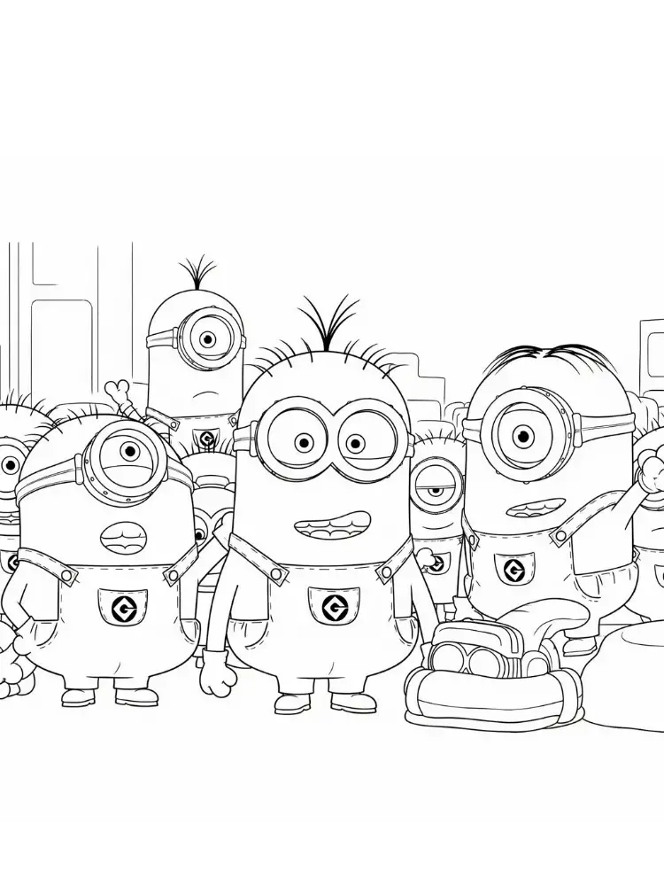 Verschrikkelijke ikke 4 kleurplaat 10 minions in de werkplaats kleurplaat