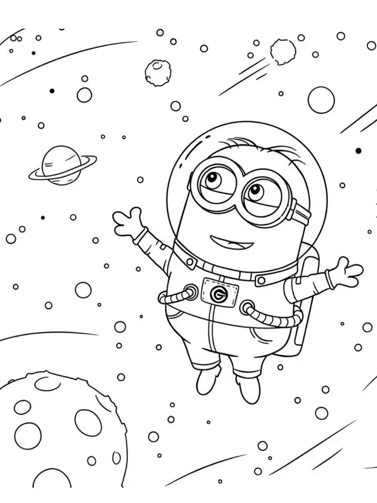 Minions kleurplaat 8 op avontuur in de ruimte kleurplaat