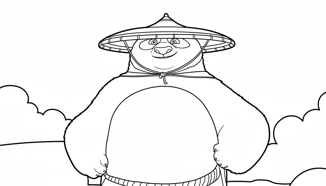 Kung Fu Panda 4 kleurplaat 10 po met hoed de wijze reiziger kleurplaat