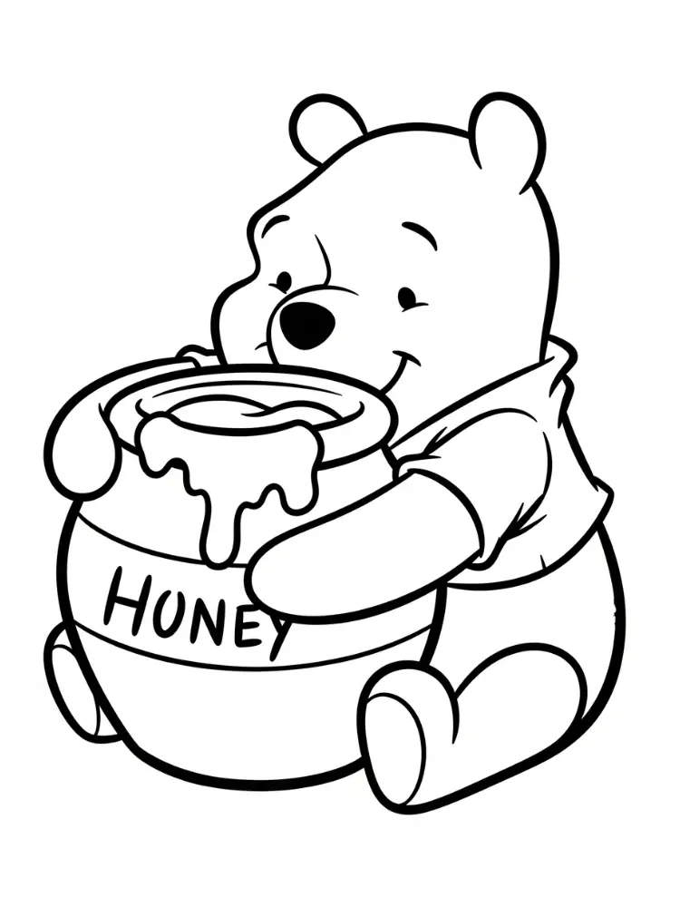 Kleurplaat Winnie the Pooh 8 poeh met een grote honingpot kleurplaat