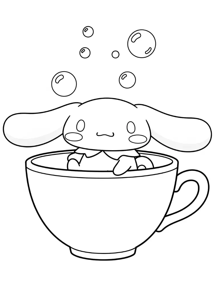 Cinnamoroll kleurplaat 10 schattig badje in een kopje cinnamoroll kleurplaat