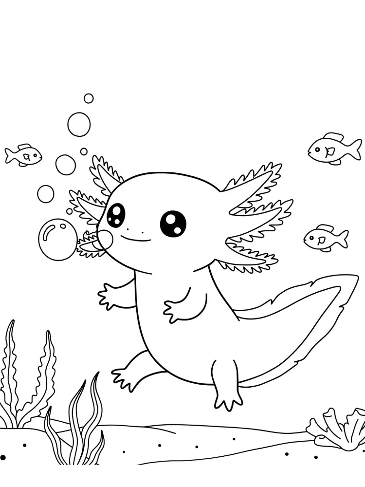 Axolotl kleurplaat 9 speelse zwem axolotl kleurplaat